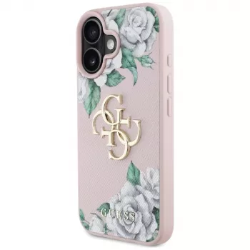 Guess Grained Roses Big 4G Logo Case Apple iPhone 16 – Rozā