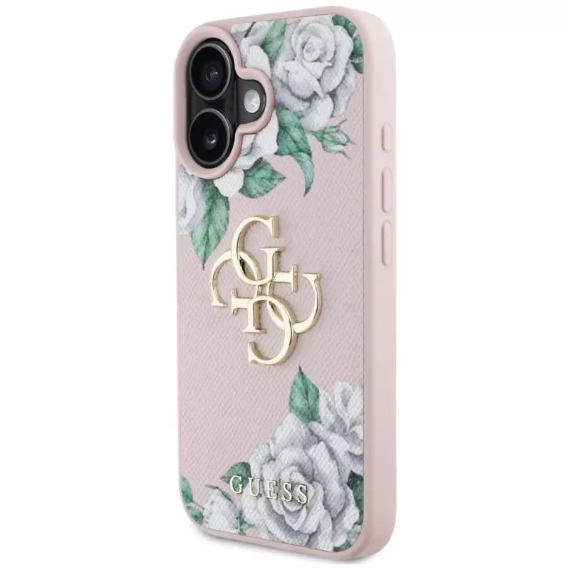Guess Grained Roses Big 4G Logo Case Apple iPhone 16 – Rozā