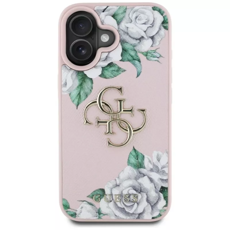 Guess Grained Roses Big 4G Logo Case Apple iPhone 16 – Rozā