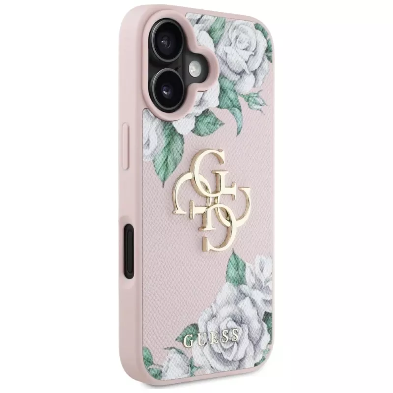 Guess Grained Roses Big 4G Logo Case Apple iPhone 16 – Rozā