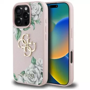Guess Grained Roses Big 4G Logo Case iPhone 16 Pro Max - Pink
