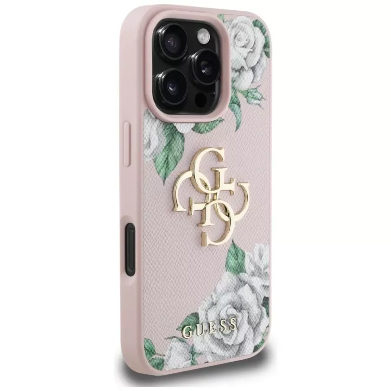 Guess Grained Roses Big 4G Logo Case iPhone 16 Pro Max - Pink