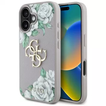 Guess Grained Roses Big 4G Logo Case Apple iPhone 16 - Purple