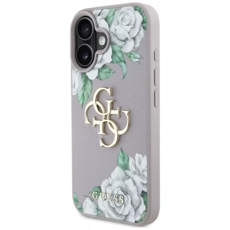 Guess Grained Roses Big 4G Logo Case Apple iPhone 16 - Purple