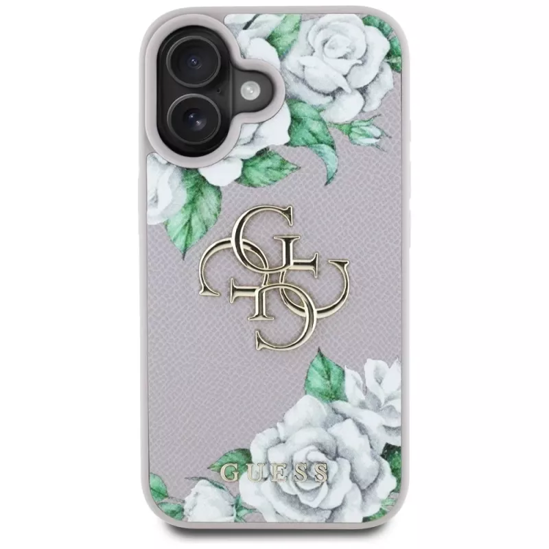 Guess Grained Roses Big 4G Logo Case Apple iPhone 16 - Purple