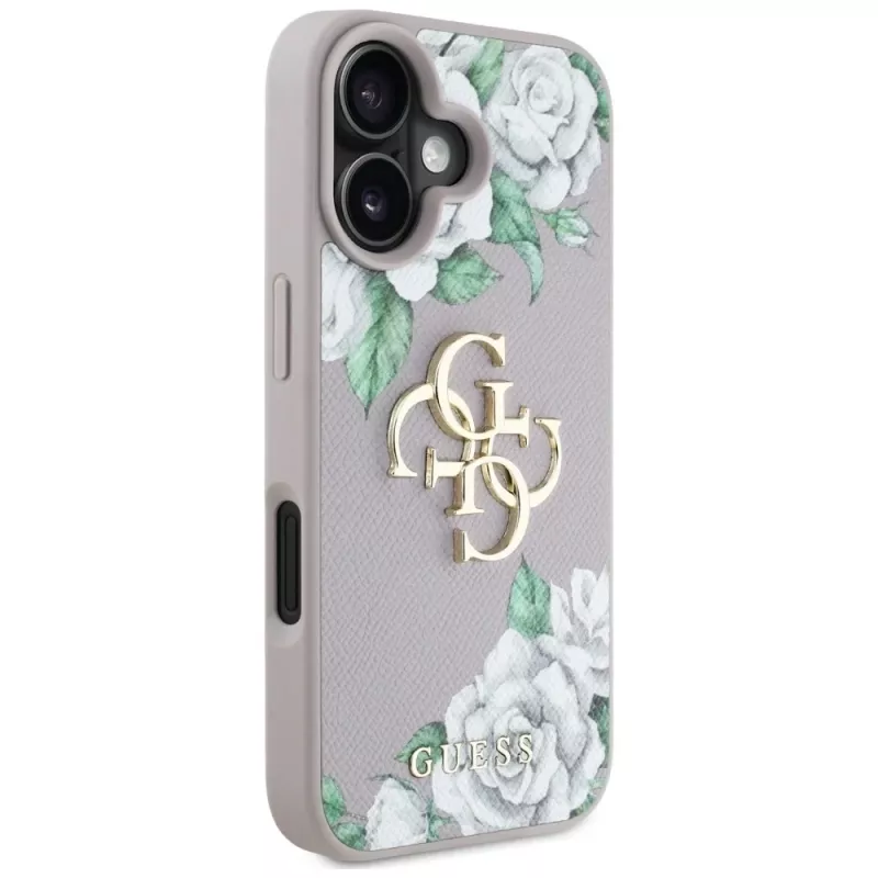Guess Grained Roses Big 4G Logo Case Apple iPhone 16 - Purple