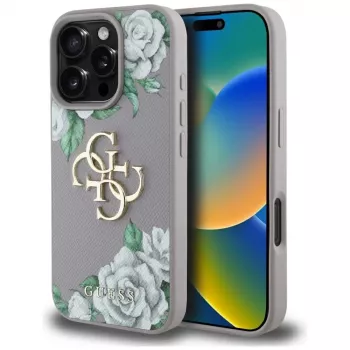 Guess Grained Roses Big 4G Logo Case Apple iPhone 16 Pro Max - Purple