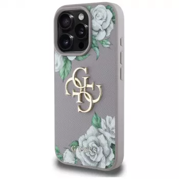 Guess Grained Roses Big 4G Logo Case Apple iPhone 16 Pro Max - Purple