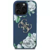 Guess Grained Roses Big 4G Logo Phone Case for iPhone 16 Pro Max, Blue
