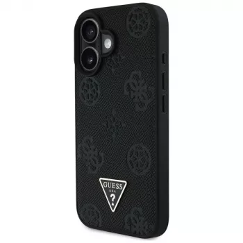 Guess Grained Hot Stamp Peony Triangle Logo MacSafe Macītis iPhone 16 (Melns)