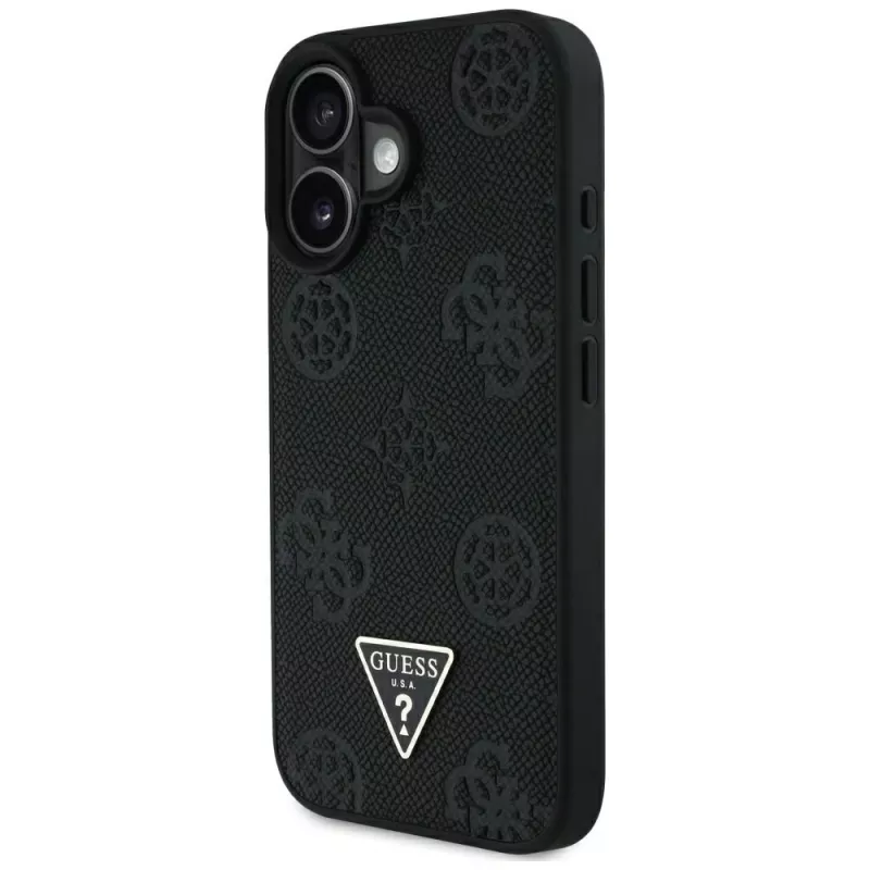 Guess Grained Hot Stamp Peony Triangle Logo MacSafe Macītis iPhone 16 (Melns)