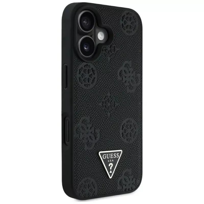 Guess Grained Hot Stamp Peony Triangle Logo MacSafe Macītis iPhone 16 (Melns)