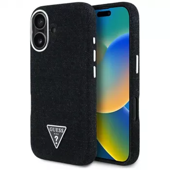 Guess Denim Triangle Logo MagSafe Maciņš iPhone 16 Melns
