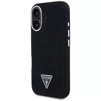 Guess Denim Triangle Logo MagSafe Maciņš iPhone 16 Melns