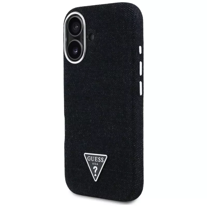 Guess Denim Triangle Logo MagSafe Maciņš iPhone 16 Melns
