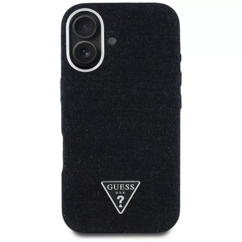 Guess Denim Triangle Logo MagSafe Maciņš iPhone 16 Melns