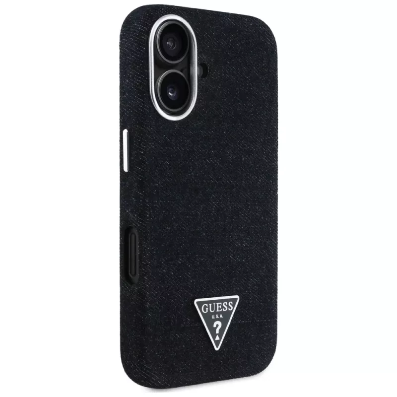 Guess Denim Triangle Logo MagSafe Maciņš iPhone 16 Melns