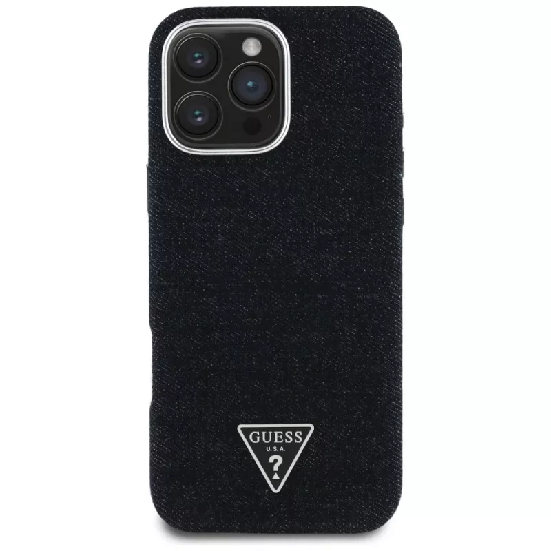 Guess Denim Triangle Logo MagSafe Case Apple iPhone 16 Pro, Melns