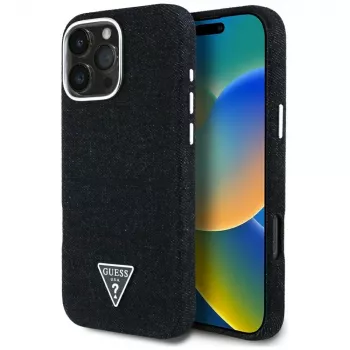 Guess Denim Triangle Logo MagSafe Case for Apple iPhone 16 Pro Max, Black
