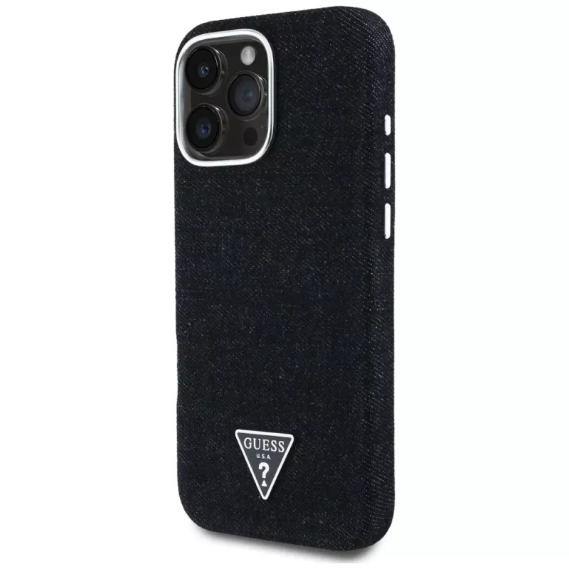 Guess Denim Triangle Logo MagSafe Case for Apple iPhone 16 Pro Max, Black