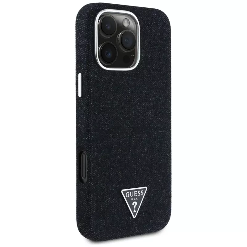 Guess Denim Triangle Logo MagSafe Case for Apple iPhone 16 Pro Max, Black