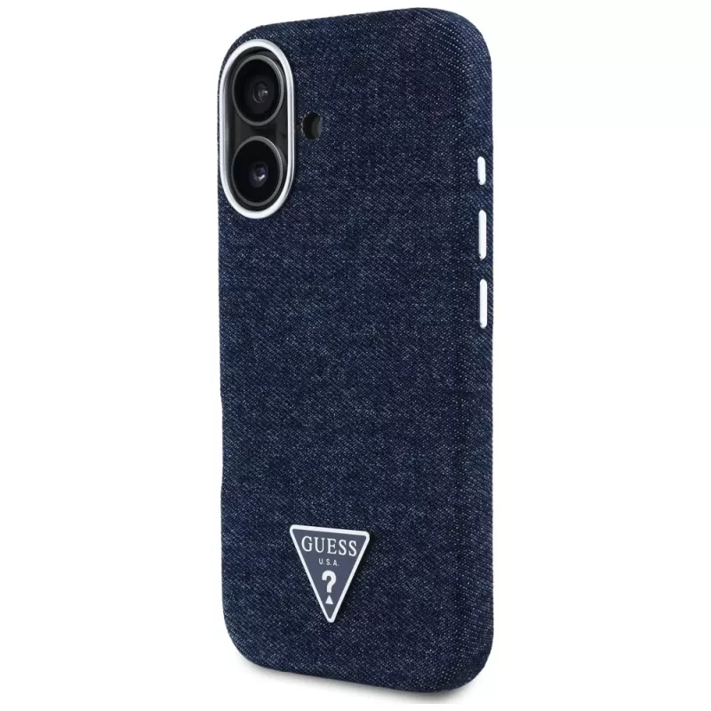 Guess Denim Triangle Logo MagSafe Case for iPhone 16 Blue