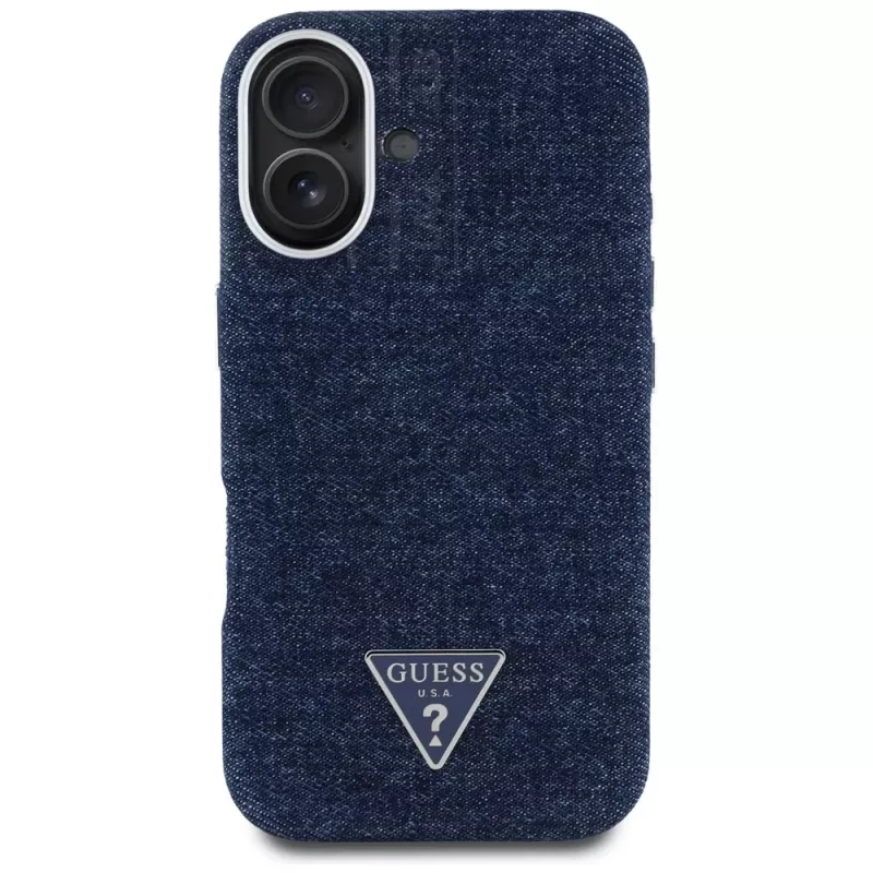 Guess Denim Triangle Logo MagSafe Case for iPhone 16 Blue