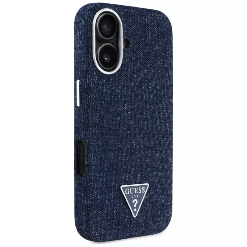 Guess Denim Triangle Logo MagSafe Case for iPhone 16 Blue