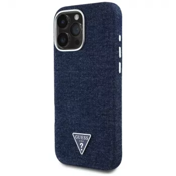 Guess Denim Triangle Logo Macīgs MacSafe Vāciņš iPhone 16 Pro Zils