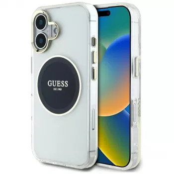 Guess IML Metal Colored Circle Classic Logo MacSafe Macīgs iPhone 16 (Melns)