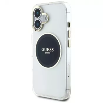 Guess IML Metal Colored Circle Classic Logo MacSafe Macīgs iPhone 16 (Melns)