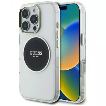 Guess IML Metal Colored Circle Classic Logo MagSafe Case iPhone 16 Pro (Melns)
