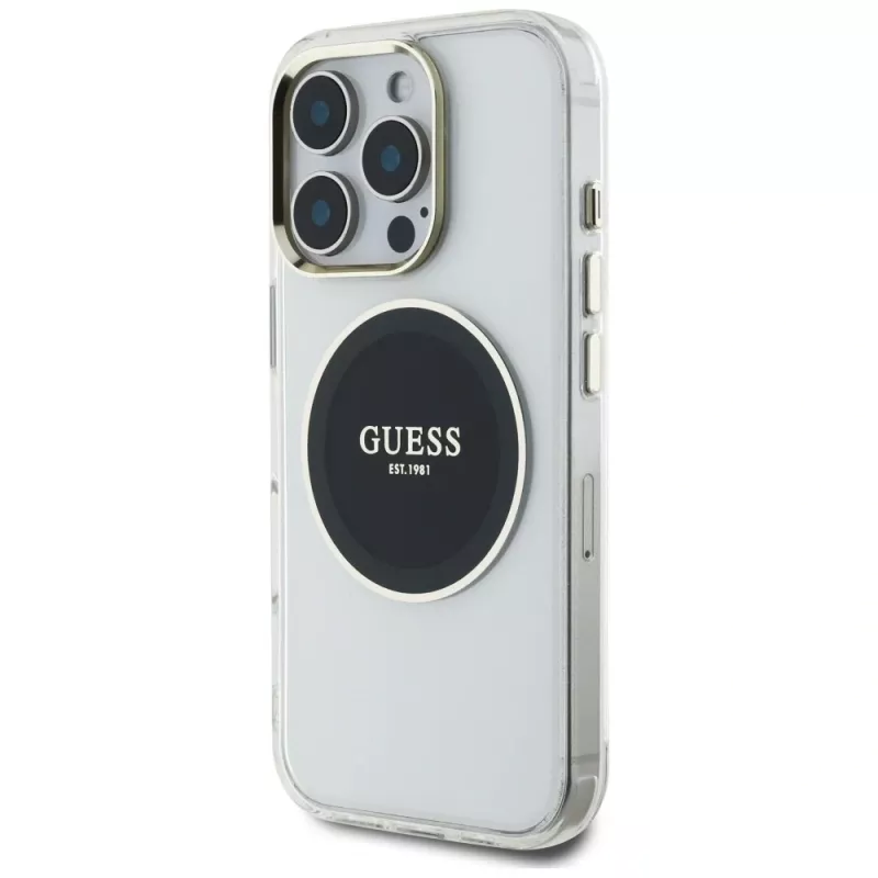 Guess IML Metal Colored Circle Classic Logo MagSafe Case iPhone 16 Pro (Melns)