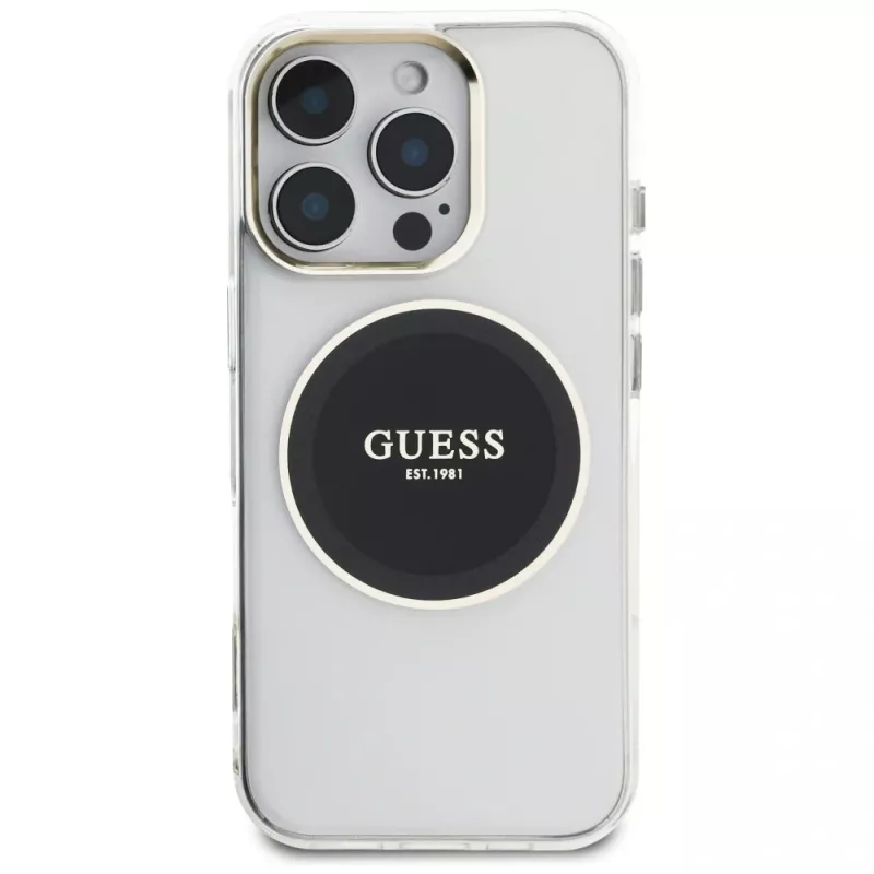 Guess IML Metal Colored Circle Classic Logo MagSafe Case iPhone 16 Pro (Melns)