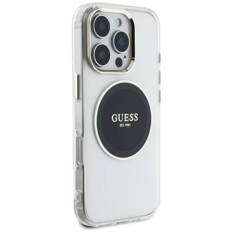 Guess IML Metal Colored Circle Classic Logo MagSafe Case iPhone 16 Pro (Melns)