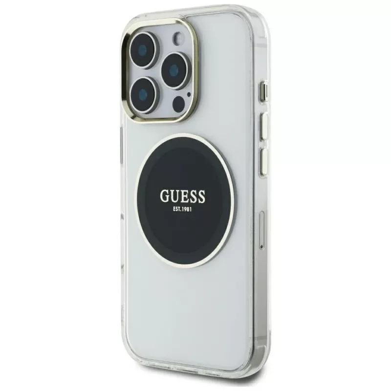 Guess IML Metal Colored Circle Classic Logo MacSafe Macītis iPhone 16 Pro Max (Melns)