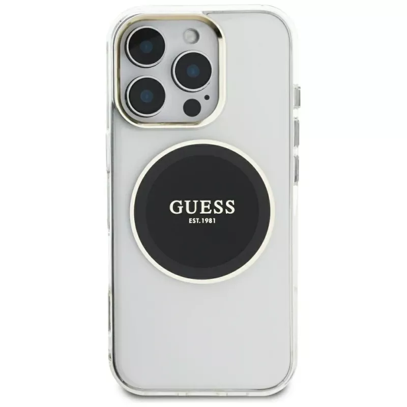 Guess IML Metal Colored Circle Classic Logo MacSafe Macītis iPhone 16 Pro Max (Melns)