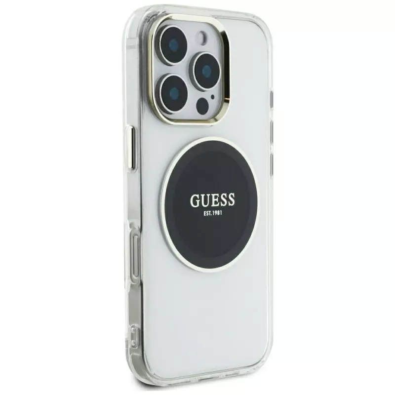Guess IML Metal Colored Circle Classic Logo MacSafe Macītis iPhone 16 Pro Max (Melns)