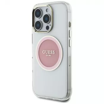 Guess IML Metal Colored Circle Classic Logo MacSafe Macīgs iPhone 16 Pro (Rozā)