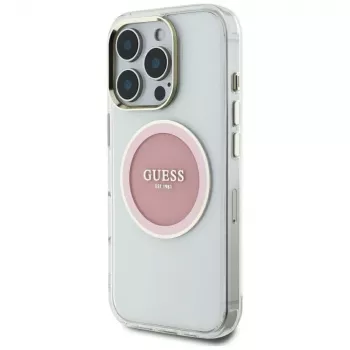 Guess IML Metal Colored Circle Classic Logo MacSafe Macīgs iPhone 16 Pro Max (Rozā)