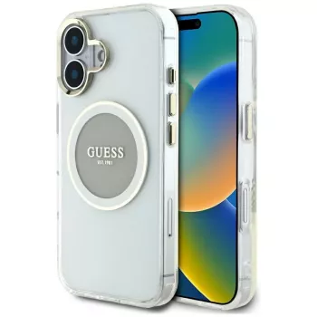 Guess IML Metal Colored Circle Classic Logo MacSafe Macīgs iPhone 16 (Pelēks)
