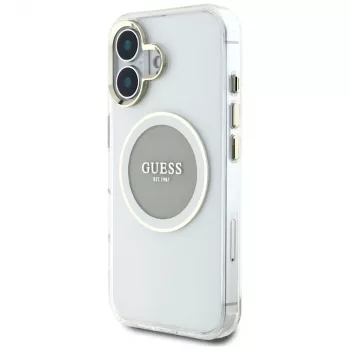 Guess IML Metal Colored Circle Classic Logo MacSafe Macīgs iPhone 16 (Pelēks)