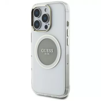 Guess IML Metal Colored Circle Classic Logo MacSafe Macītis iPhone 16 Pro (Pelēks)