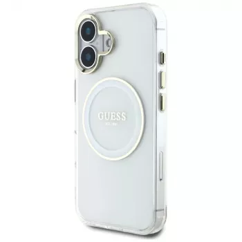 Guess IML Metal Colored Circle Classic Logo MacSafe Macītis iPhone 16 (Balts)