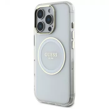 Guess IML Metal Colored Circle Classic Logo MacSafe Macītis iPhone 16 Pro (Balts)