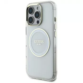 Guess IML Metal Colored Circle Classic Logo MacSafe Macīgs iPhone 16 Pro Max (Balts)