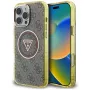 Guess IML Metal Glitter 4G Circle Triangle MagSafe Case for iPhone 16 Pro (Brown)