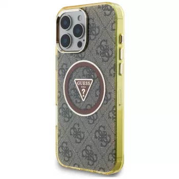 Guess IML Metal Glitter 4G Circle Triangle MacSafe Macītis iPhone 16 Pro Max (Brūns)
