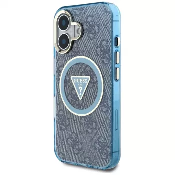 Guess IML Metal Glitter 4G Circle Triangle MagSafe Maciņš iPhone 16 (Zils)