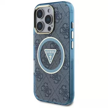 Guess IML Metal Glitter 4G Circle Triangle MagSafe Case iPhone 16 Pro Max (Blue)